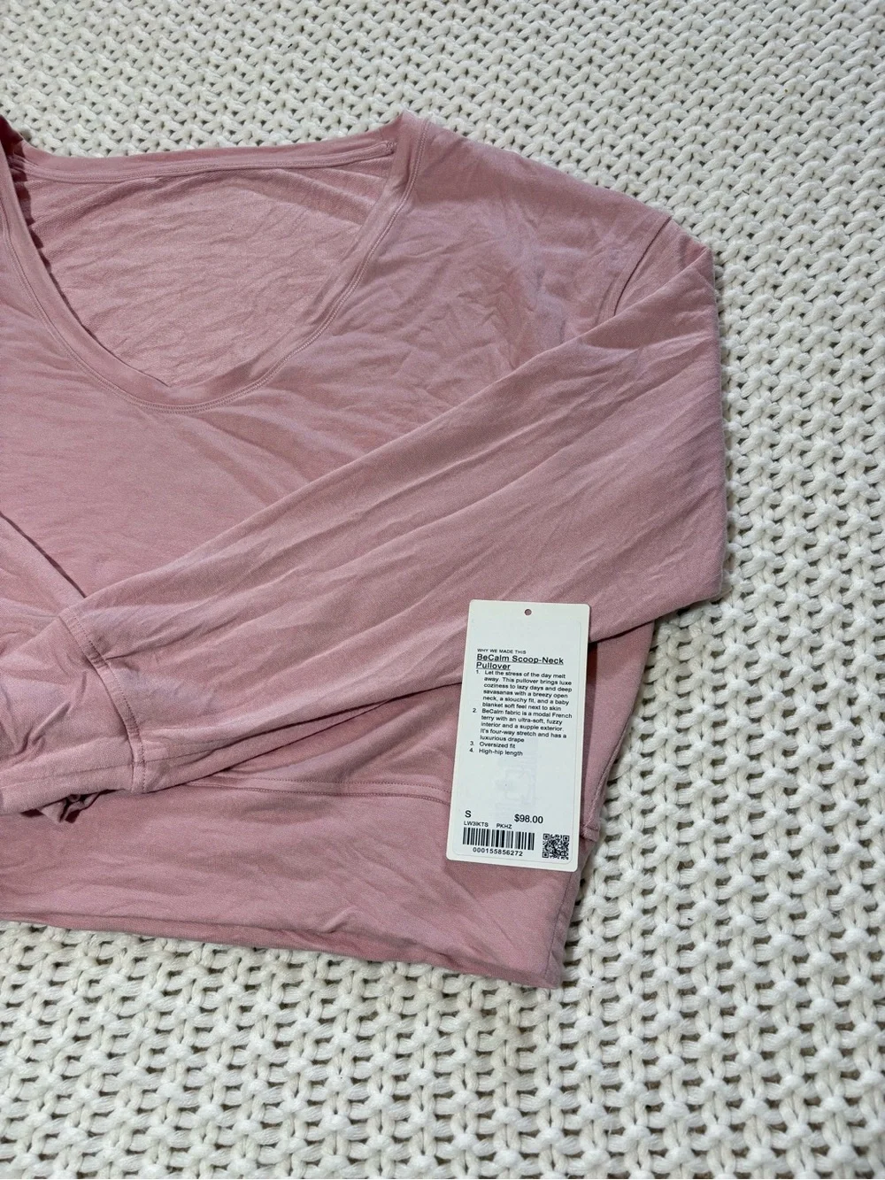 lululemon BeCalm scoop neck pullover in pink haze size small